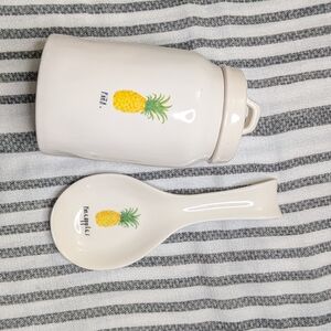 OG Rae Dunn Pineapple Canister And Spoon Rest
